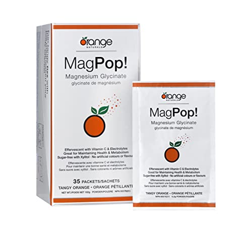 Orange Naturals MagPop! Effervescent Magnesium Glycinate Drink Powder with Vitamin C, 35 Sachets - Electrolyte Balance, Supports Sleep, Relaxation & Muscle Function, for Healthy Bones & Teeth