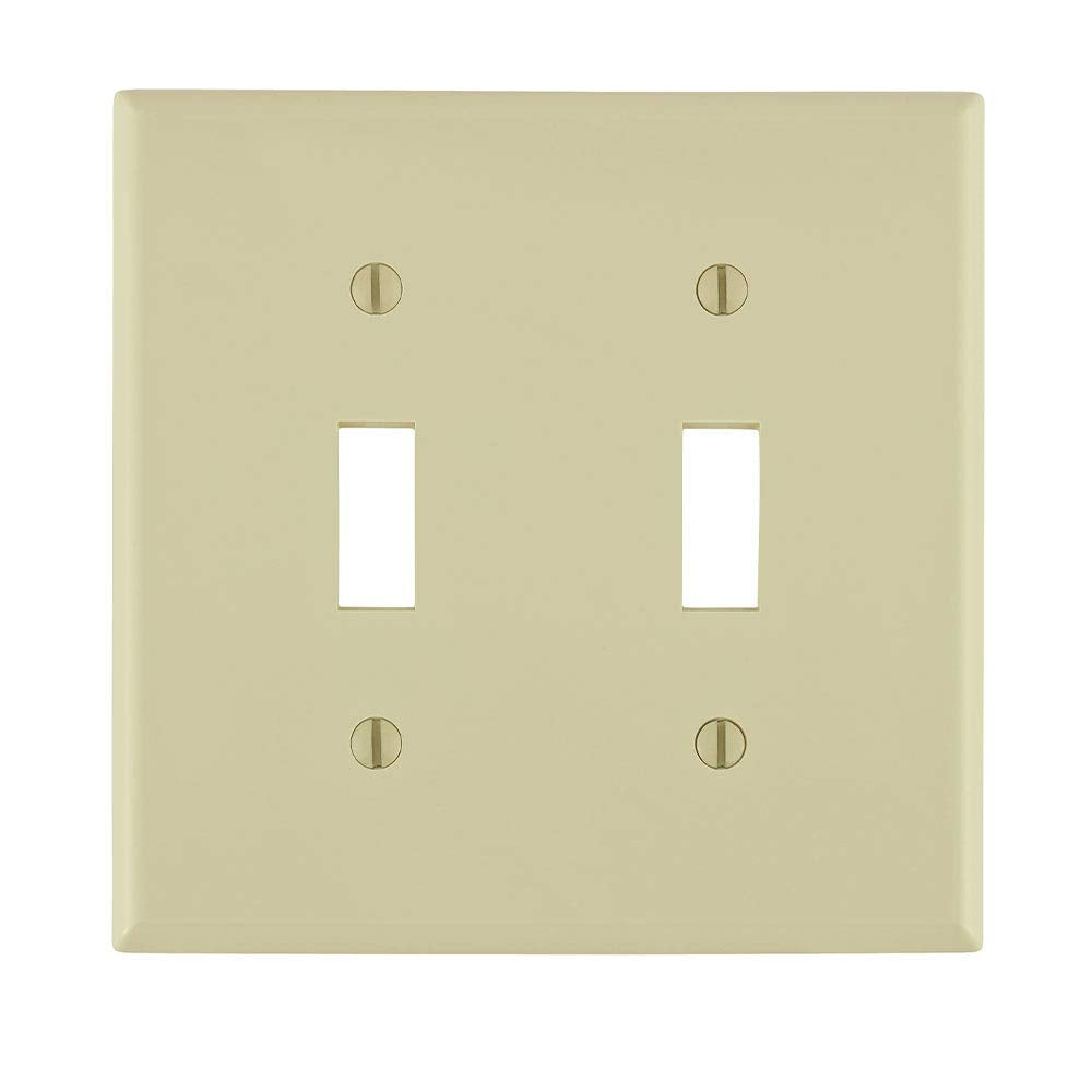 Leviton 80709-I 2-Gang Toggle Device Switch Wallplate, Standard Size, Thermoplastic Nylon, Device Mount, Ivory