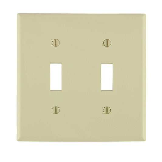 Leviton 80709-I 2-Gang Toggle Device Switch Wallplate, Standard Size, Thermoplastic Nylon, Device Mount, Ivory