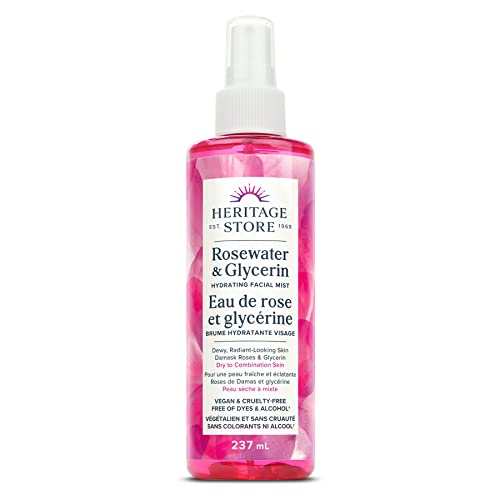 Heritage Store – Rosewater & Glycerin | Hydrating Facial Mist | Locks in Moisture for Radiant Skin | Vegan & Cruelty Free | Alcohol & Paraben Free | 237 ml (Pack of 1)