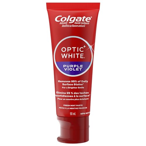 Colgate Optic White Purple Toothpaste for Teeth Whitening, Mint Paste, 90 mL - Whitening Toothpaste - Sensitivity and Gum Whitening Toothpaste