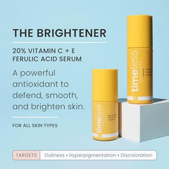 Timeless Skin Care Vitamin C Serum with Vitamin E & Ferulic Acid - 20% Vitamin C Brightening Serum - Face Serum for Oily & Dry Skin - Fragrance-Free Serum for Skin Care - 1 oz