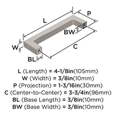 Amerock BP36570PN Monument 3-3/4" (96mm) CTC Pull, Polished Nickel