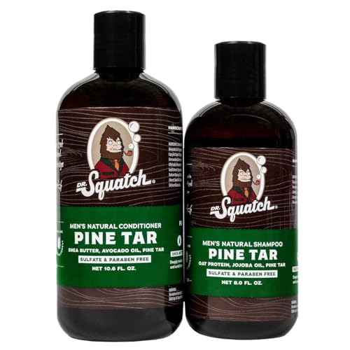 Dr. Squatch Pine Tar Men's Shampoo + Conditioner Hair Bundle - Keeps Hair Looking Full, Healthy, Hydrated