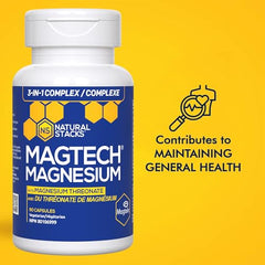 Natural Stacks MagTech Magnesium Supplement - 3 Forms of Magnesium: Magtein Magnesium L-Threonate, Glycinate & Taurate - Mineral Supplement - Maintains Good Health - 90 Magnesium Capsules