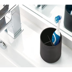 iDesign Cade Toothbrush Holder, Holds Normal Toothbrushes, Spin Brushes, and Toothpaste - Matte Black, 3" x 3" x 4. 5"