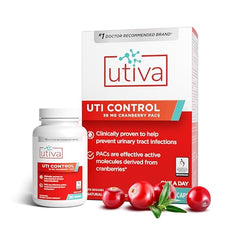 Utiva UTI Control Cranberry PACs – Clinically Studied Ingredients 36mg PACs for UTI Avoidance - Supplement for Urinary Tract Health for Women and Men – Cranberry Extract Pills for Bladder Health, 30 Vegi Capsules