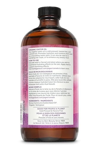 Heritage Store – Organic Castor Oil | 100% Organic & Cold-Pressed | For Wellness Packs | Ideal for All Skin Types | Hexane-Free | 473 ml (16 oz.)