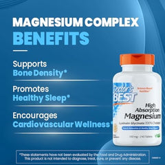 Doctor's Best High Absorption Magnesium Glycinate Lysinate, 100% Chelated, Non-GMO, Vegan, Gluten & Soy Free, 100 mg, 240 Count