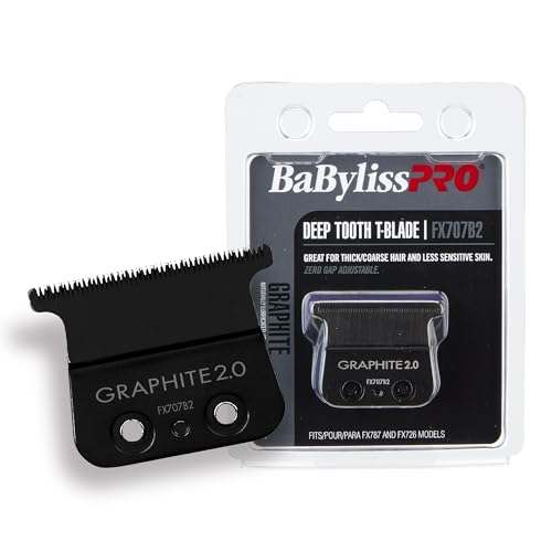 BaBylissPRO Barberology Deep Tooth Replacement Trimmer Blade, Black Graphite T Blade (FX707B2)