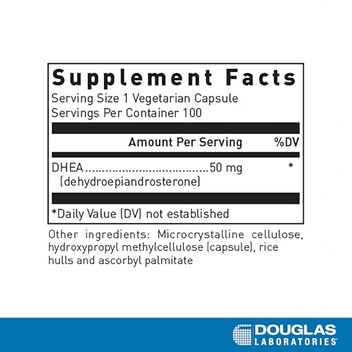 Douglas Laboratories DHEA 50 mg Capsules - Micronized - Supports Hormone Balance, Immunity, Brain, Bone Health & Metabolism* - Non-GMO - 100 Vegetarian Capsules