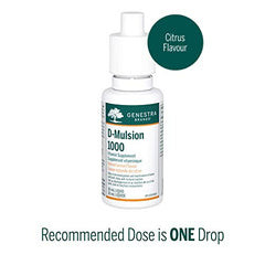 Genestra Brands D-Mulsion 1000 IU - Liquid Vitamin D3 - For Healthy Bones & Teeth - Immune Function Support - Non-GMO, Gluten Free & Dairy Free - 30 mL - Natural Lemon Flavour