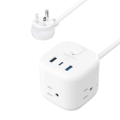 Amazon Basics Power Strip Cube 3 Outlet 3 USB Ports, 1 USB-C(15W) and 2 USB-A(12W), 5 ft Extension Cord, Home, Office, Travel, White