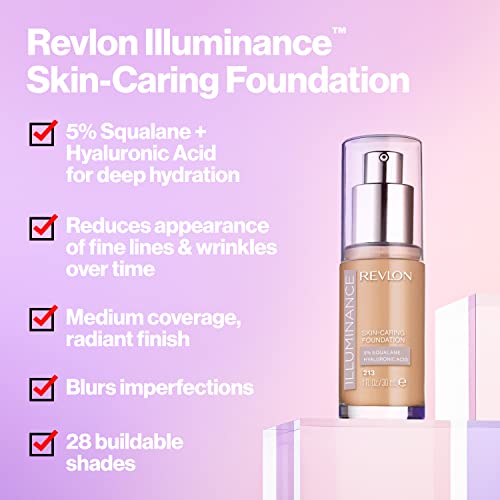 Revlon Illuminance Skin-Caring Liquid Foundation, Hyaluronic Acid, Hydrating and Nourishing Formula with Medium Coverage, 213 Light Natural 1 fl oz/ 30ml (Pack of 1)