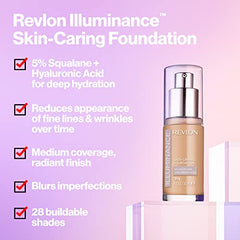 Revlon Illuminance Skin-Caring Liquid Foundation, Hyaluronic Acid, Hydrating and Nourishing Formula with Medium Coverage, 201 Creamy Natura, 1 fl oz/ 30mll (Pack of 1)
