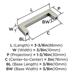 Amerock | Cabinet Pull | Satin Nickel | 3 inch (76 mm) Center to Center | Monument | 1 Pack | Drawer Pull | Drawer Handle | Cabinet Hardware