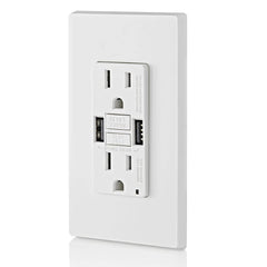 15A SmartlockPro GFCI Combination 24W(4.8A) Type A/A USB in-Wall Charger Outlet, White