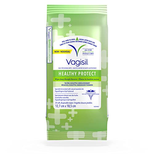 Vagisil Feminine Wipes for Intimate Area Hygiene, Healthy Protect pH Balanced and Gynecologist Tested, 20 Count