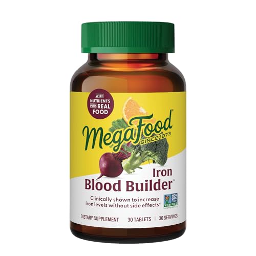 MegaFood Blood Builder - Iron Supplement Clinically Shown to Increase Iron Levels without Side Effects - Iron Supplement for Women with Vitamin C, Vitamin B12 and Folic Acid - Vegan - 30 Tabs