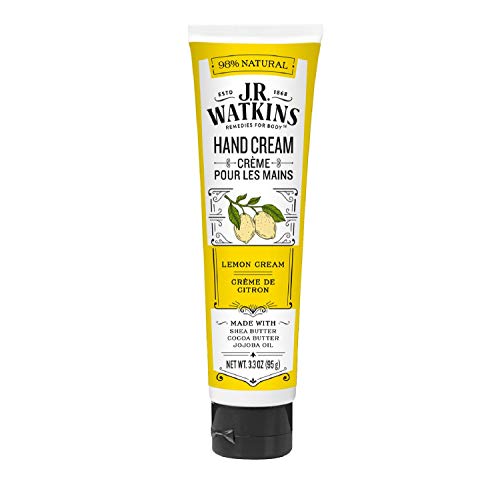 J.R. Watkins Lemon Cream Natural Moisturizing Hand Cream, Hydrating Hand Moisturizer with Shea Butter, Cocoa Butter, and Avocado Oil, USA Made and Cruelty Free, 95 Grams