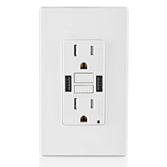 15A SmartlockPro GFCI Combination 24W(4.8A) Type A/A USB in-Wall Charger Outlet, White