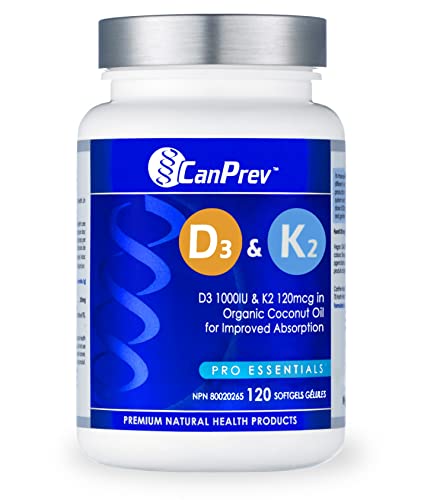 CanPrev D3 & K2 | 120 Softgels | Organic Coconut Oil l Helps Build And Maintain Bone Health l With Vitamin D3 & K2