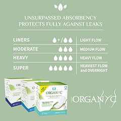 Organyc 100% Certified Organic Cotton Feminine Sanitary Pads With Wings, Everyday Pad, Dye, Paraben, Perfume, SAP, Plastic and Chlorine Bleach Free, Moderate Flow