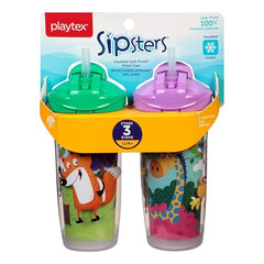 Playtex Baby Sipsters Spill-Proof Kids Straw Cups, Stage 3 (12+ Months), Pack of 2 Cups (Styles May Vary)