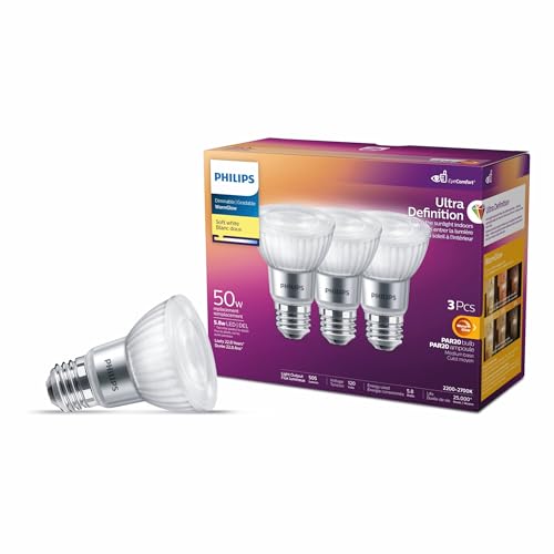 PAR20 Ultra Definition Dimmable LED Light Bulbs - Flicker-Free 50W=5.8W with EyeComfort Technology - Soft White Warm Glow Lightbulb 2200-2700K - 505 Lumen - E26 Base - 3-Pack