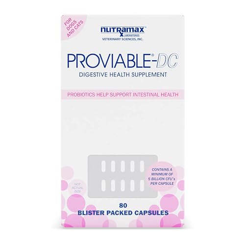 Proviable Digestive Health Supplement Multi-Strain Probiotics and Prebiotics for Cats and Dogs - with 7 Strains of Bacteria, 80 Capsules