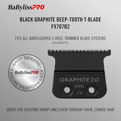 BaBylissPRO Barberology Deep Tooth Replacement Trimmer Blade, Black Graphite T Blade (FX707B2)