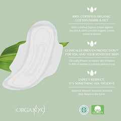 Organyc 100% Certified Organic Cotton Feminine Sanitary Pads With Wings, Everyday Pad, Dye, Paraben, Perfume, SAP, Plastic and Chlorine Bleach Free, Moderate Flow