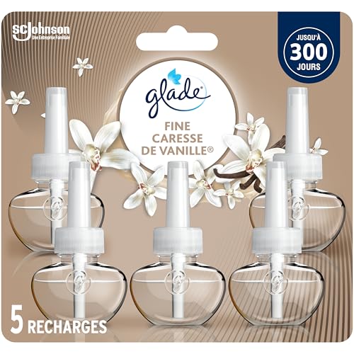 Glade PlugIns Air Freshener Oil Refill, Scented and Essential Oils for Home and Bathroom, Delicate Vanilla Embrace, 5 Refills