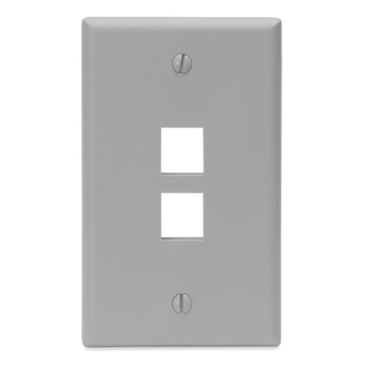 Leviton 41080-2GP QuickPort Wallplate, Single Gang, 2-Port, Grey