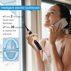 Electric Toothbrush Set, Comes with 8 Brush Heads & Travel Case,4 Modes with 2 Minutes Built in Smart Timer, One Charge for 60 Days, 42000 VPM Motor (Black)