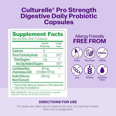 Culturelle Pro Strength Daily Probiotics For Digestive Health (2 Month Supply) with Prebiotics for Women & Men, Supports Occasional Diarrhea, Gas & Bloating, Gluten & Soy Free, 60 Count