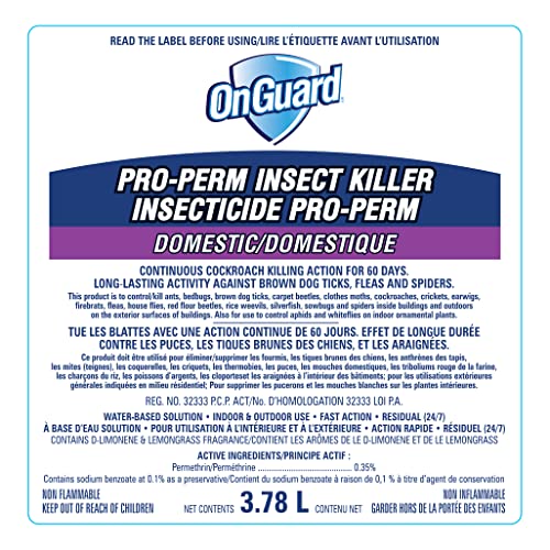 OnGuard Pro-Perm Insect Killer 3.78L | Bed Bug Spray | Fast Action, Residual (24/7), Non-Flammable, Water-Based Solution | Indoor and Outdoor Use