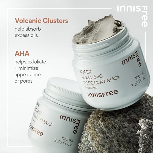 innisfree Super Volcanic Pore Clay Mask, Korean Pore Clearing Clay Mask with Volcanic Clusters and AHA