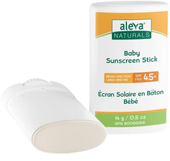 Aleva Naturals Baby Sunscreen Stick SPF 45+, Fragrance-Free, Natural Organic Ingredients, For Babies and Toddlers, Sensitive Skin, Broad Spectrum UVA/UVB Protection - 0.5 oz. /14 g