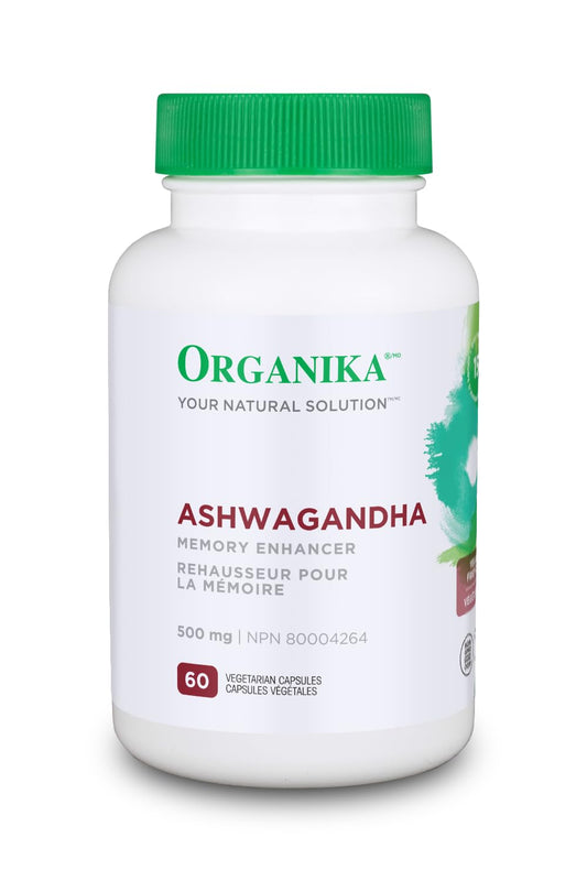 Organika Canadian-Made Ashwagandha- Stress Relief, Sleep Aid, Mood Enhancement, Thyroid and Blood Sugar Balance- 60 vcaps