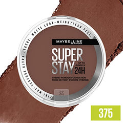 Maybelline New York Super Stay 24 Hour Hybrid Powder Foundation, Waterproof, Vegan, Mattifying, 375, 6 g