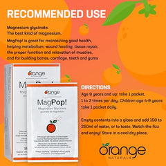 Orange Naturals MagPop! Effervescent Magnesium Glycinate Drink Powder with Vitamin C, 35 Sachets - Electrolyte Balance, Supports Sleep, Relaxation & Muscle Function, for Healthy Bones & Teeth