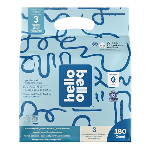 Hello Bello Baby Wipes 180 Count, Fragrance Free, Hypoallergenic, 99%+ Water, Unscented Wipes