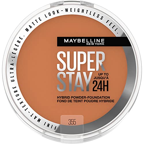 Maybelline Super Stay 24 Hour Hybrid Powder Foundation, Waterproof, Vegan, Mattifying, 355, 6g