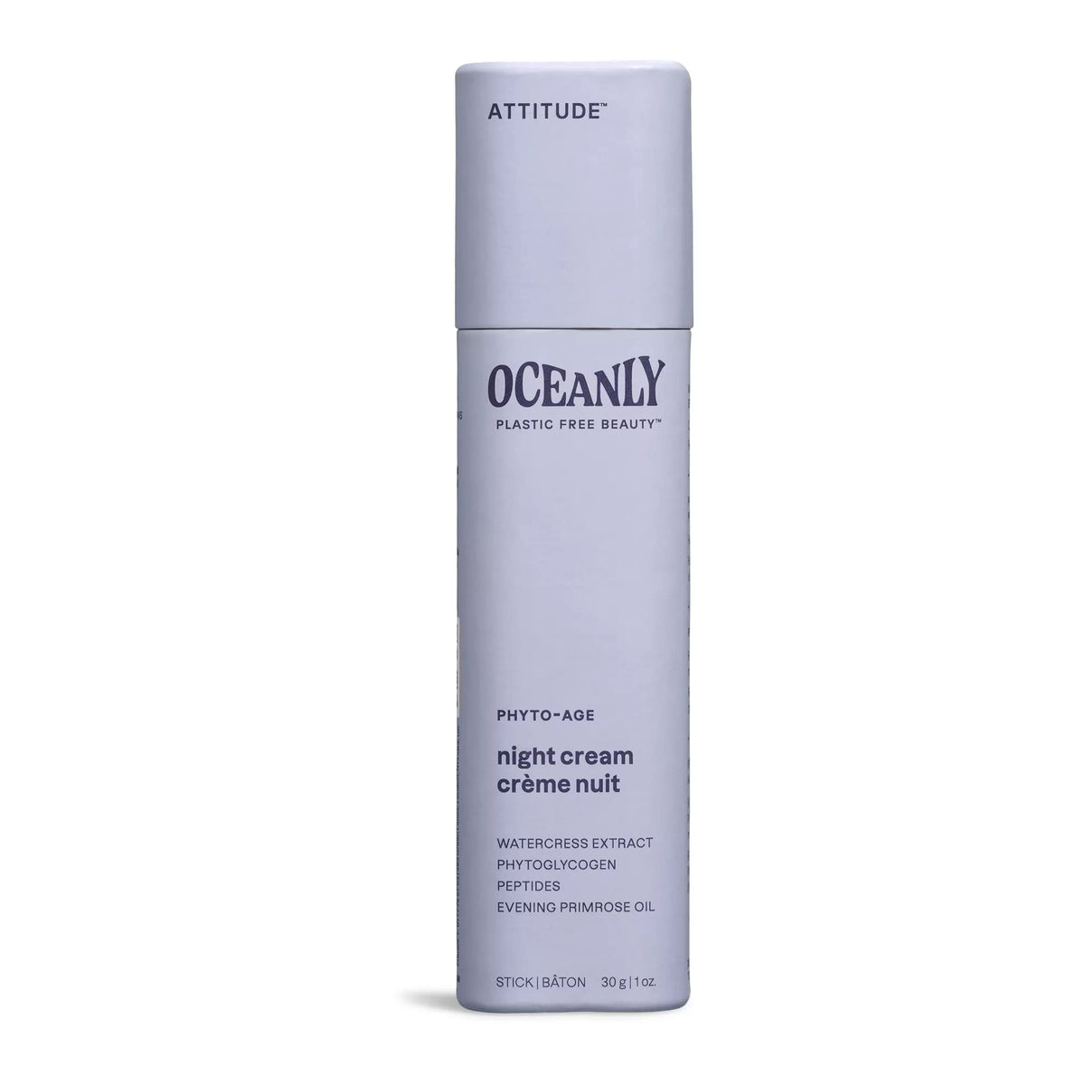 ATTITUDE Oceanly Night Cream Stick, EWG Verified, Plastic-free, Plant and Mineral-Based Ingredients, Vegan and Cruelty-free Face Moisturizing Products, PHYTO AGE, Unscented, 30 grams