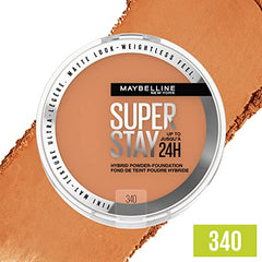 Maybelline New York Super Stay 24 Hour Hybrid Powder Foundation, Waterproof, Vegan, Mattifying, 340, 6 g