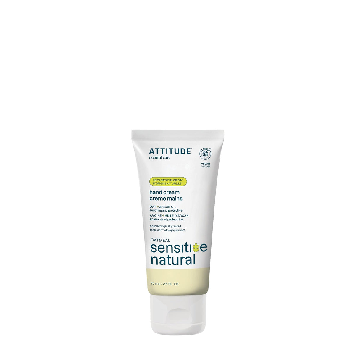 ATTITUDE Hand Cream for Sensitive Skin with Oat and Argan Oil, EWG Verified, Dermatologically Tested, Vegan, 75 mL