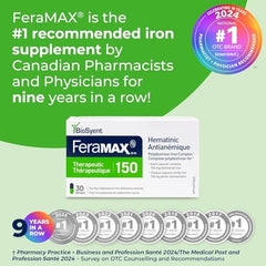 FeraMAX Pd Therapeutic 150 Iron Supplement - Once Daily High Dose Iron Supplement No.1 Recommended Treatment for Iron Deficiency Anemia - 150mg of Elemental Iron per Capsule, 100 Capsules