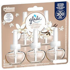 Glade PlugIns Air Freshener Oil Refill, Scented and Essential Oils for Home and Bathroom, Delicate Vanilla Embrace, 5 Refills