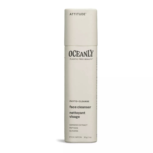 ATTITUDE Oceanly Face Cleanser Stick, EWG Verified, Plastic-free, Plant and Mineral-Based Ingredients, Vegan and Cruelty-free Beauty Products, PHYTO CLEANSE, Unscented, 30 grams